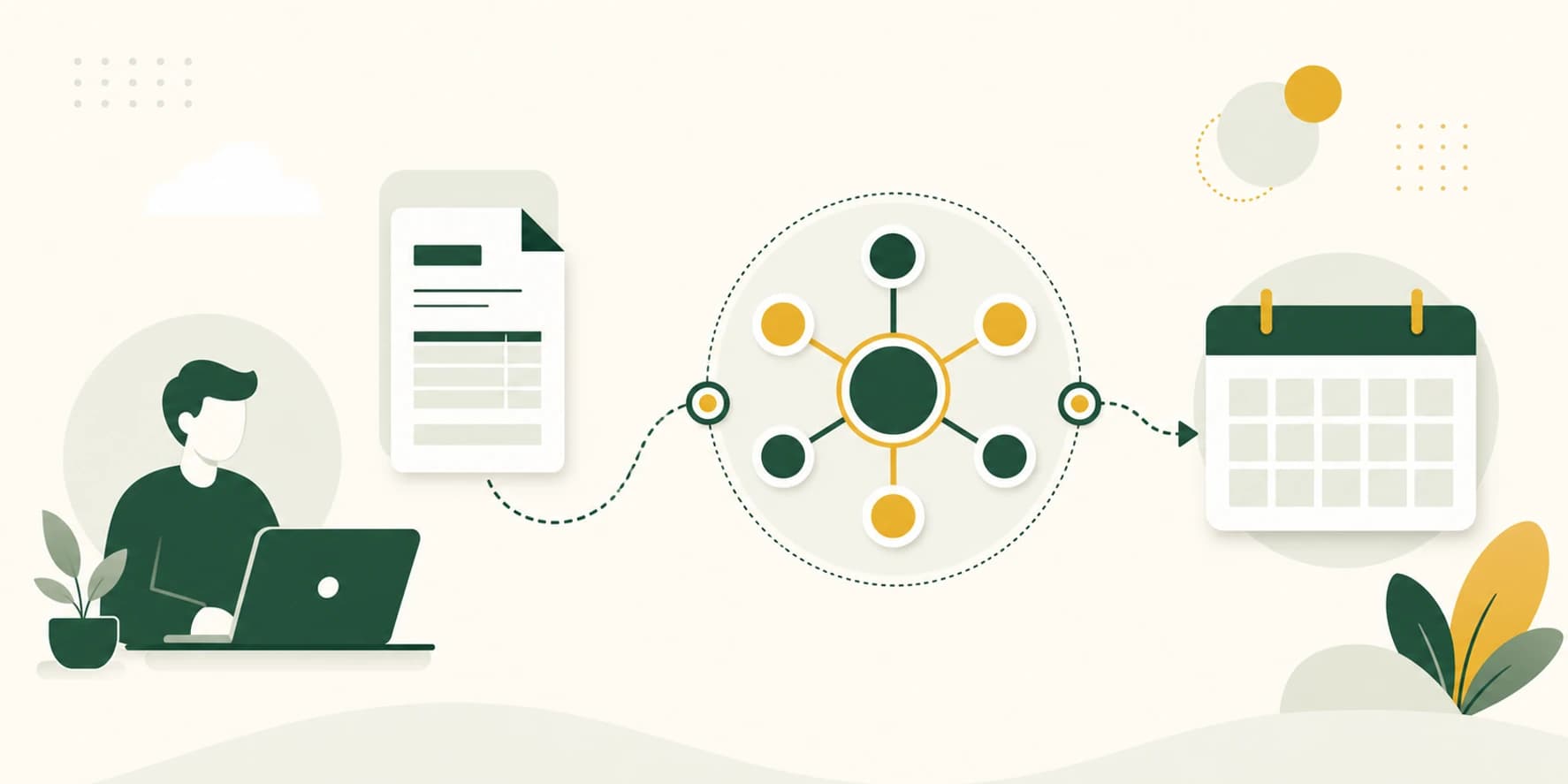 Illustrazione flat-editorial verde e oro: documento fattura elettronica XML che transita verso il Sistema di Interscambio (SDI), con icone di partita IVA, forfettario e calendario obbligo 2024.
