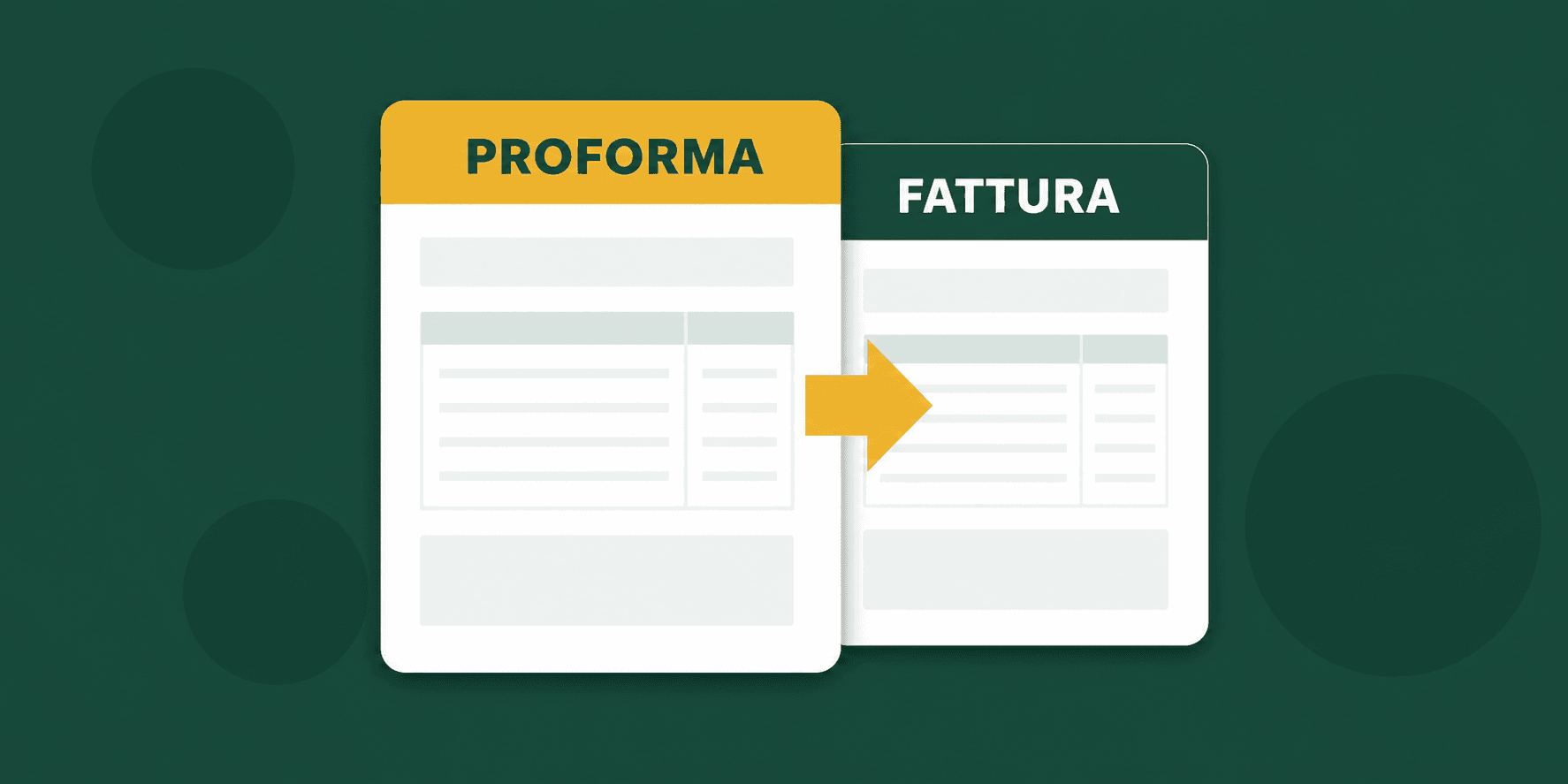 Illustrazione di una fattura proforma con dicitura documento non valido ai fini fiscali e passaggio alla fattura definitiva