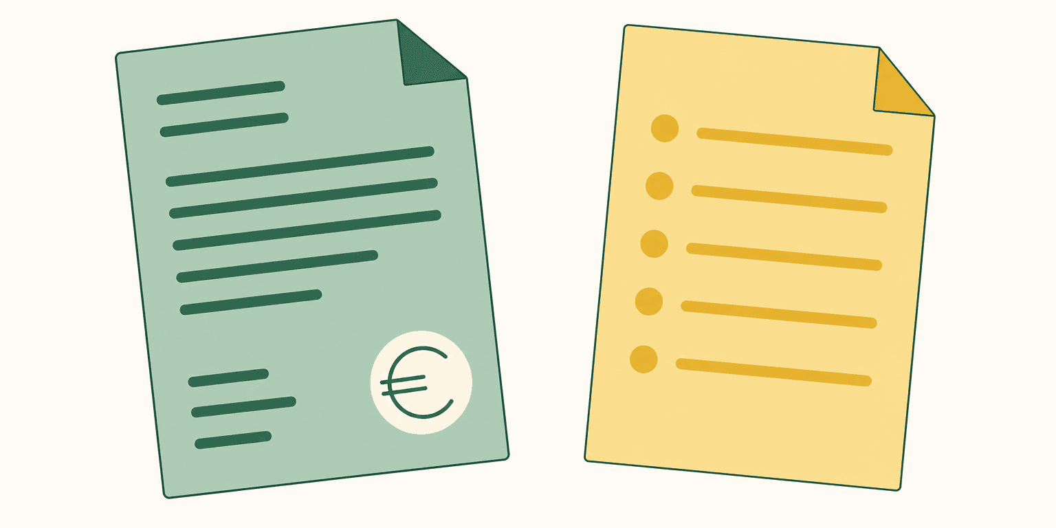 Illustrazione comparativa tra fattura e preventivo con differenze evidenziate