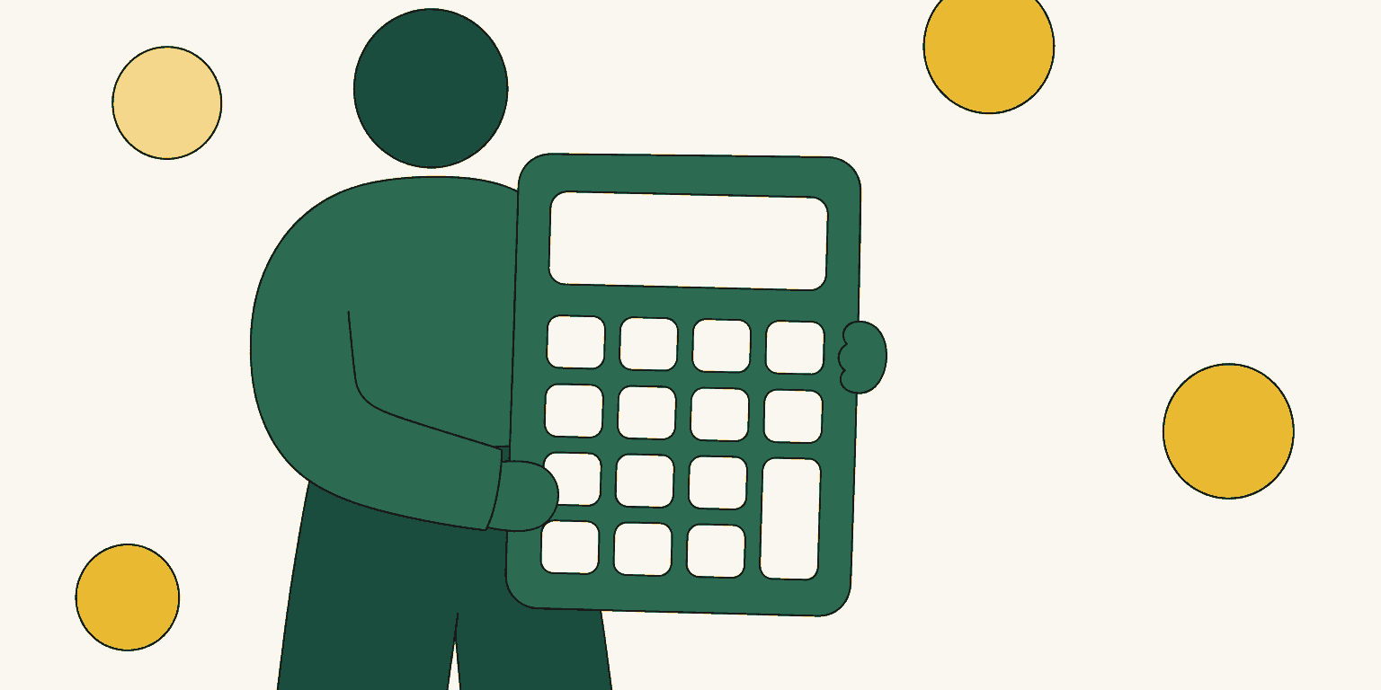Illustrazione di calcolatrice con monete euro e laptop per calcolare i prezzi da freelancer
