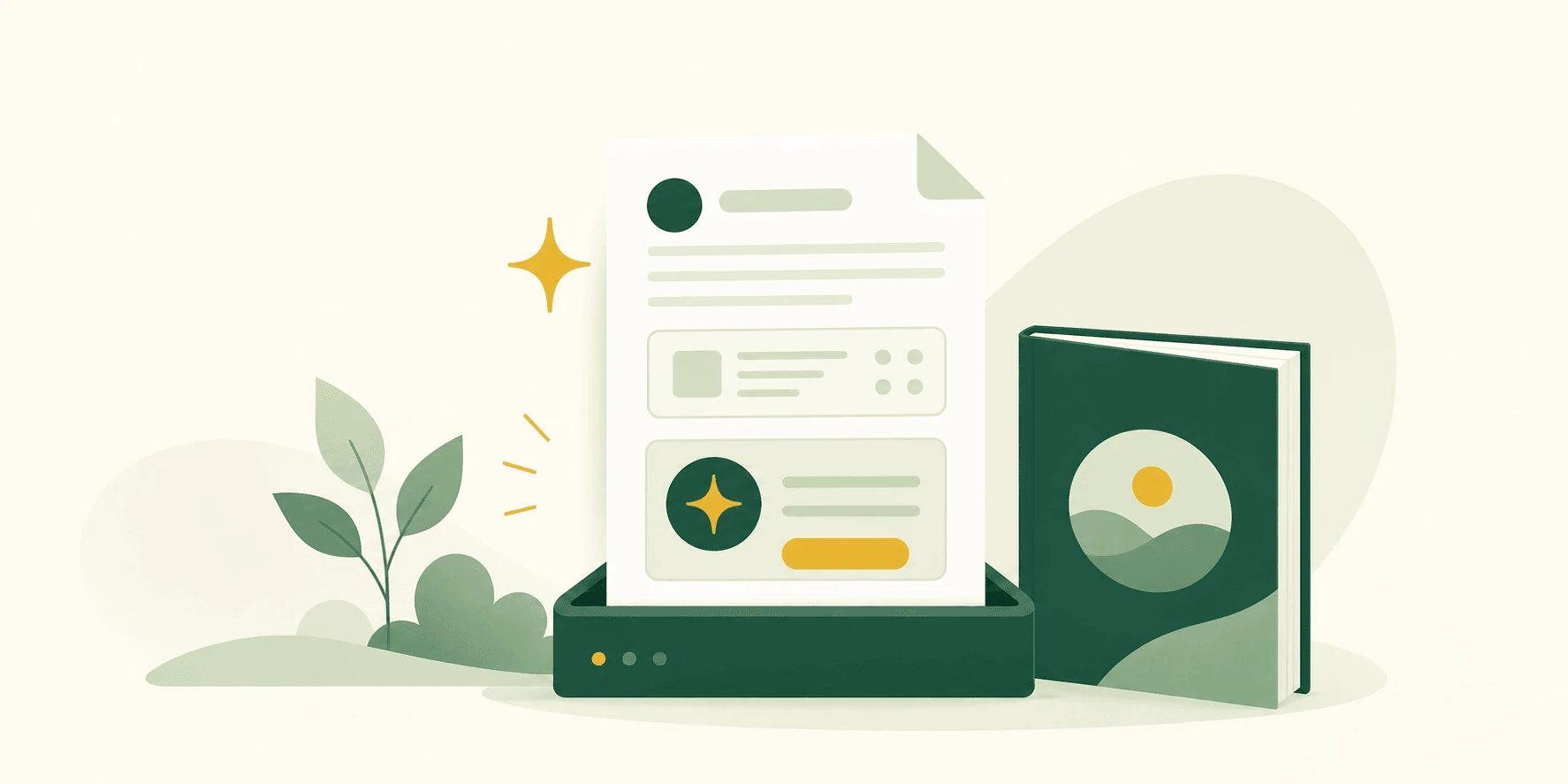 Illustrazione di una guida al preventivo gratuito: un documento di preventivo generato online con accanto un libretto guida.