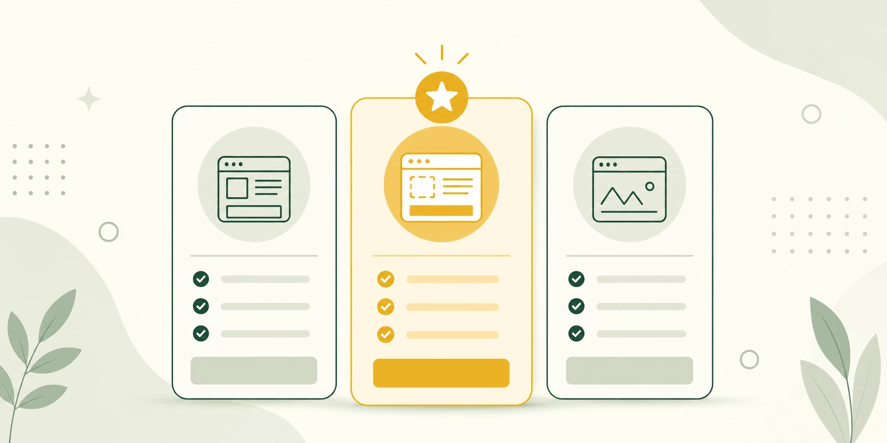 Illustrazione comparativa di alternative gratuite ai generatori di preventivi: tre schede a confronto con una evidenziata in oro come vincitrice.