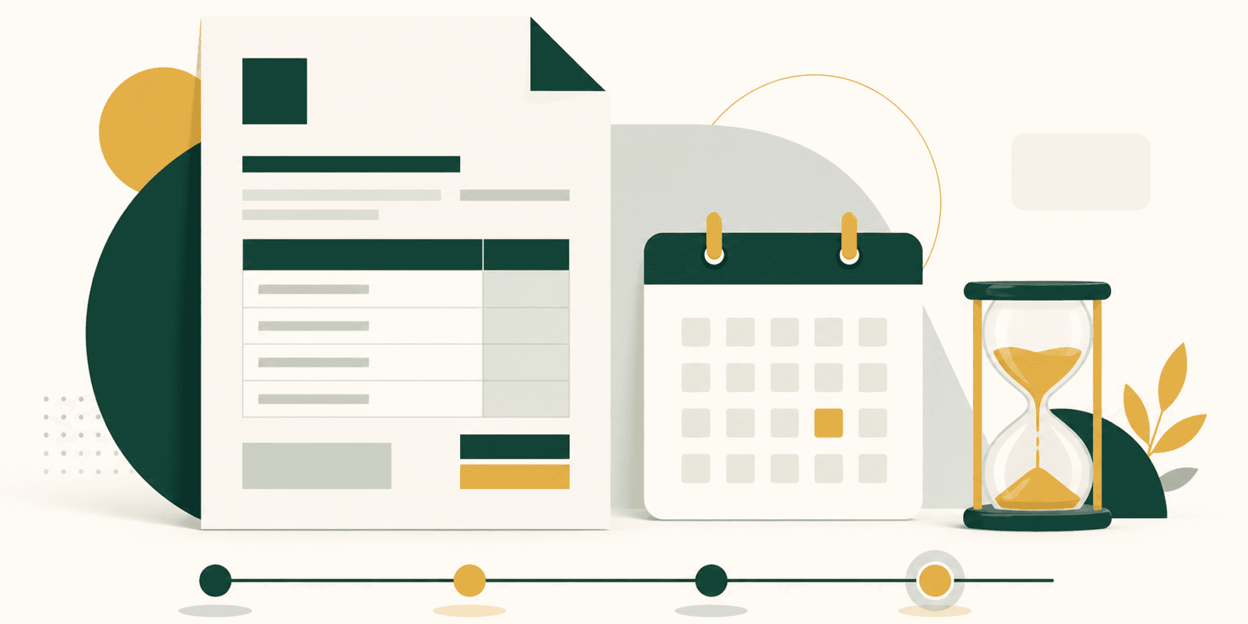 Illustrazione editoriale verde e oro di una fattura con calendario e scadenza a 30 giorni, simbolo dei termini di pagamento secondo il D.Lgs 231.