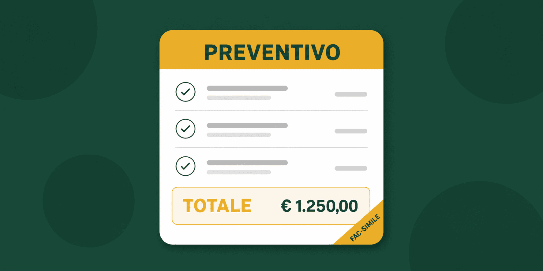 Illustrazione di un fac-simile di preventivo professionale pronto da compilare con voci, IVA e totale