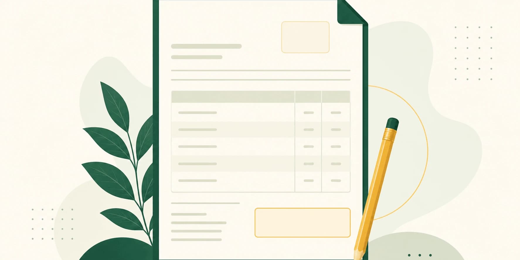 Illustrazione di un fac-simile di preventivo: un modello di preventivo professionale con le righe delle voci, il totale e una matita, pronto da compilare.