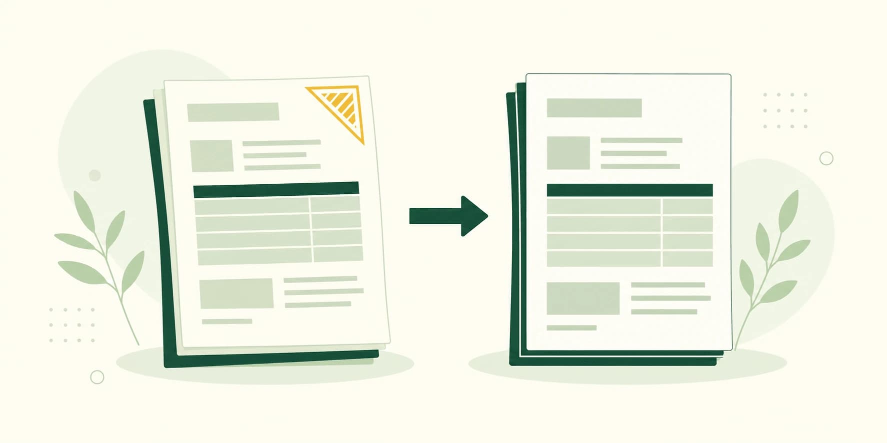 Illustrazione di una fattura proforma: un documento provvisorio con timbro che diventa la fattura definitiva tramite una freccia.